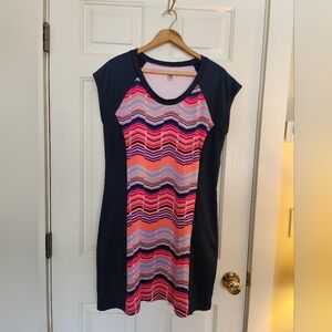 Title Nine Gidget 2.0 Geo Print Sheath Dress Navy Neon Size Large Resort Beach